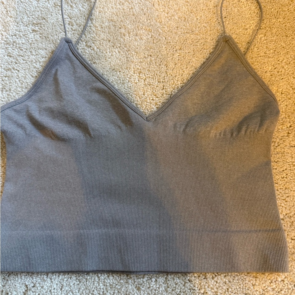 Free People Intimately Gray Ribbed Crop Cami, Size XS/S